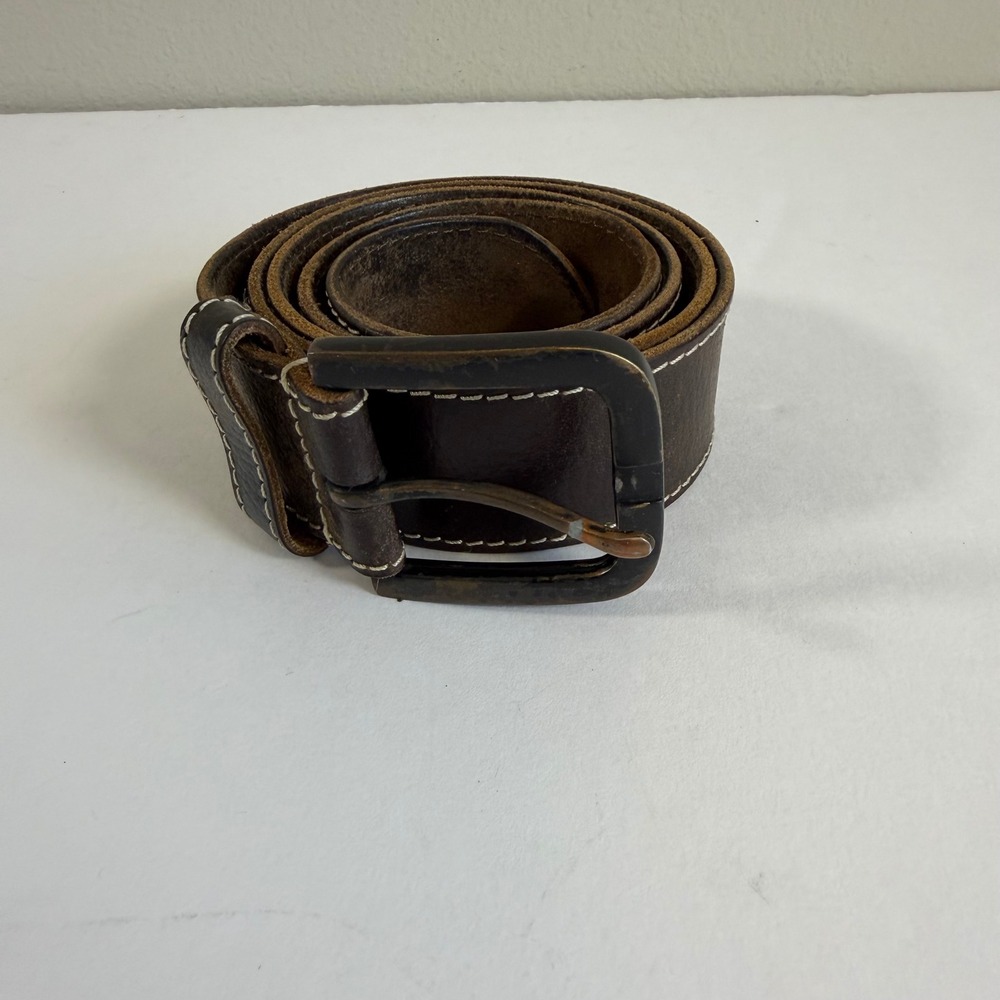 Timberland Distressed Brown Leather‎ Belt Mens XL Rugged Workwear Heavy Stitch